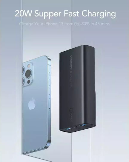 Veger ACE100 Power Bank 10000mAh 20W with 2 USB-A Ports and USB-C Port Power Delivery / Quick Charge 3.0 Black view 7