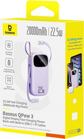 Baseus EnerFill FC31 QPow3 Ultra Power Bank 20000mAh 22.5W with USB-A Port Purple view 3