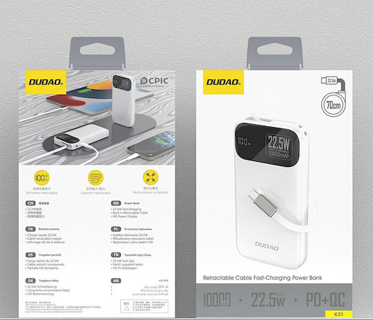 Dudao K31 Power Bank 10000mAh 22.5W with USB-C Port Power Delivery White view 3