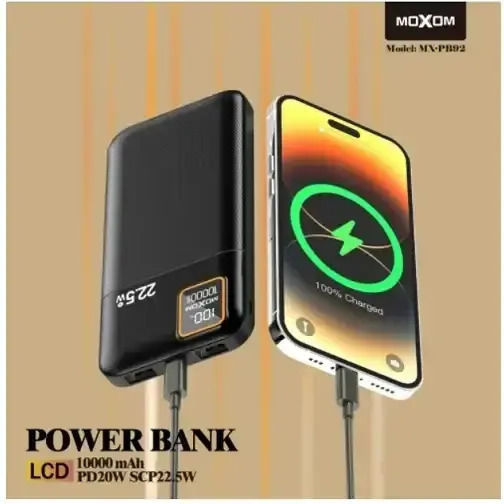 Moxom MX-PB92 Power Bank 10000mAh 22.5W with 2 USB-A Ports and USB-C Port Power Delivery Black view 2