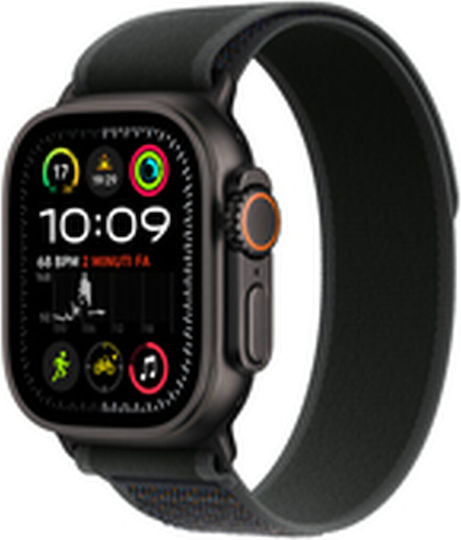 Apple Watch Ultra 2 Titanium 49mm Waterproof with eSIM and Heart Rate Monitor (Black with Black Trail Loop (S/M)) vue 2