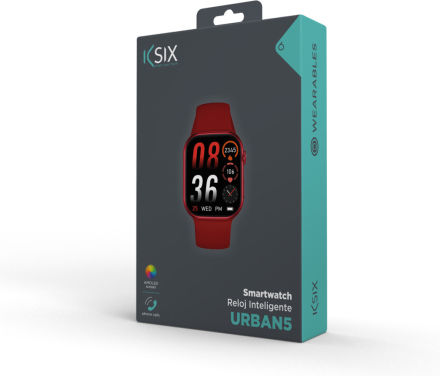 Ksix Urban 5 42mm Smartwatch with Heart Rate Monitor (Red) view 2