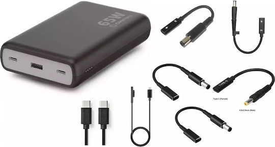 CoreParts Power Bank 20000mAh 65W with USB-A Port and 2 USB-C Ports Black view 1