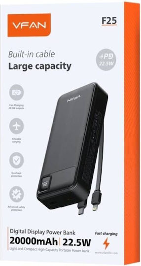 VFAN F25 Power Bank 20000mAh 22.5W with USB-A Port Black