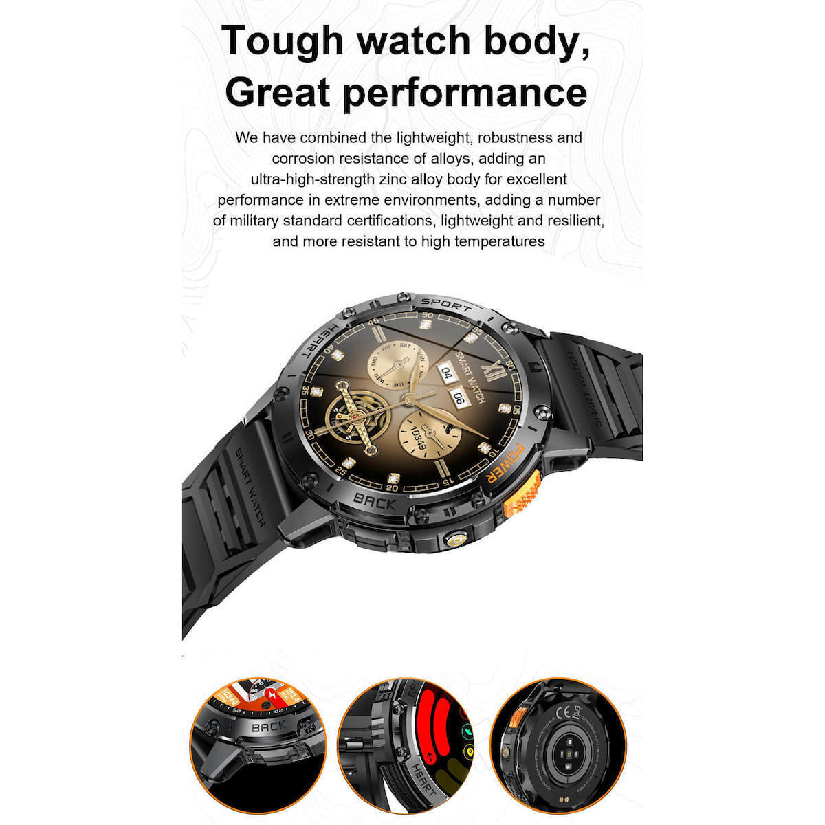 Microwear K65 Smartwatch with Heart Rate Monitor (Orange Silicone) view 3