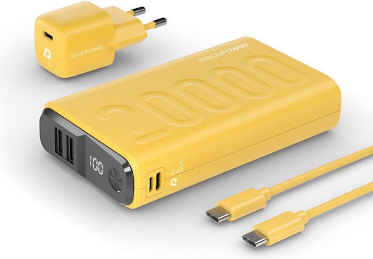 RealPower PB-20000 Power Pack 20000mAh with 2 USB-A Ports and USB-C Port Yellow view 2
