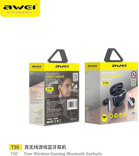 Awei T50 In-ear Bluetooth Handsfree Earphones with Sweat Resistance and Charging Case Black Ansicht 4