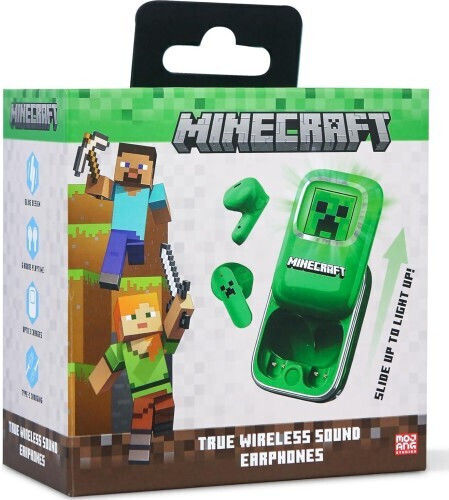 OTL Minecrarft Slide In-ear Bluetooth Handsfree Earphones with Charging Case Green view 9