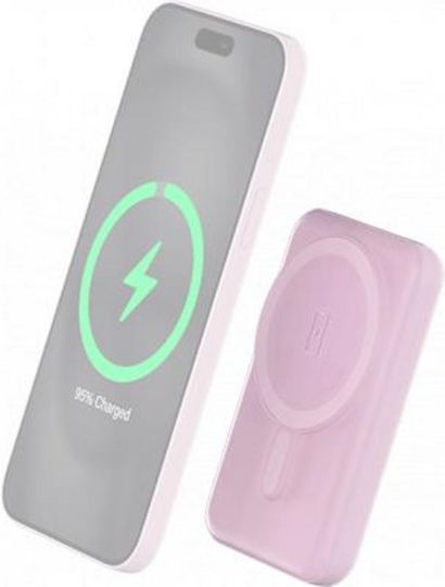 BigBen Connected MagSafe Power Bank 5000mAh 10W with USB-A Port and USB-C Port Pink view 4