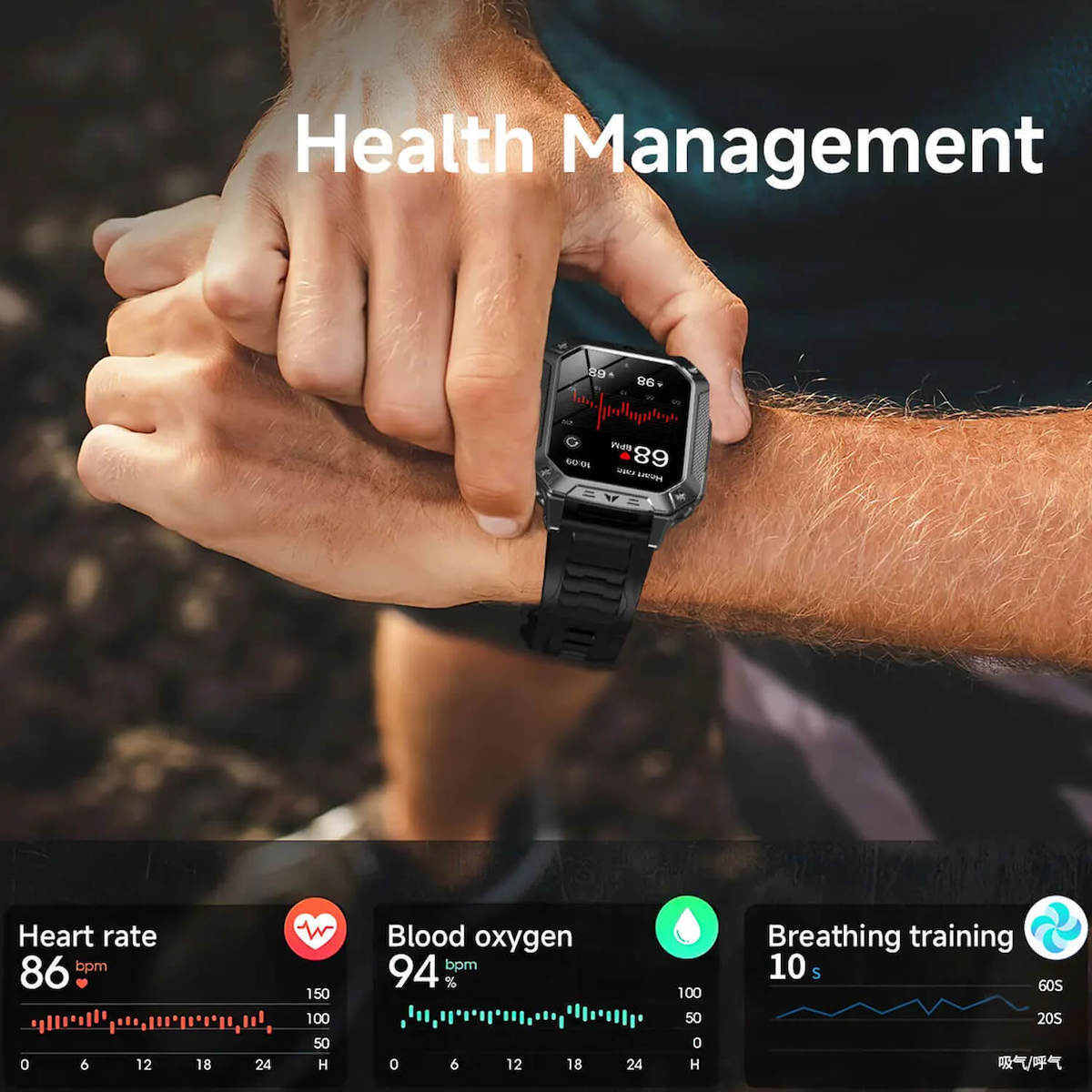 Microwear AK86 Smartwatch with Heart Rate Monitor Black Steel view 5