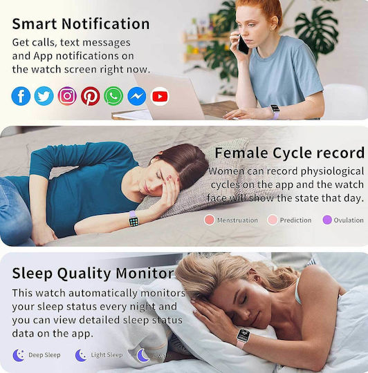 Popglory P66 Smartwatch with Heart Rate Monitor (Purple / Pink) view 6