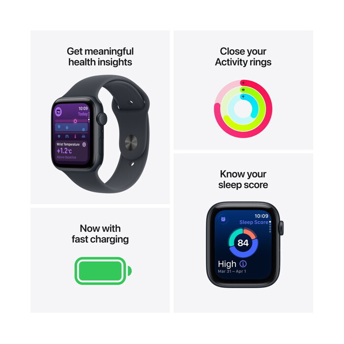Apple Watch SE 3 Aluminium 40mm Waterproof with Heart Rate Monitor (Midnight Aluminium Case with Midnight Sport Band - S/M) view 2