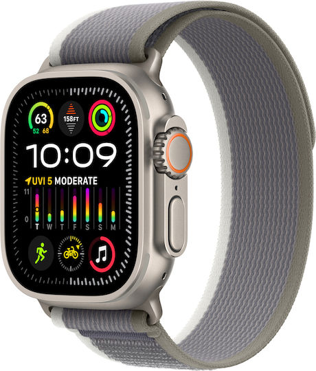 Apple Watch Ultra 2 Titanium 49mm Waterproof with eSIM and Heart Rate Monitor (Green/Grey Trail Loop S/M) view 9