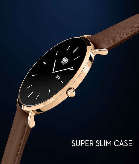 Henry London Smart Stainless Steel 43mm Smartwatch with Heart Rate Monitor (Rose & Chocolate Leather) view 4