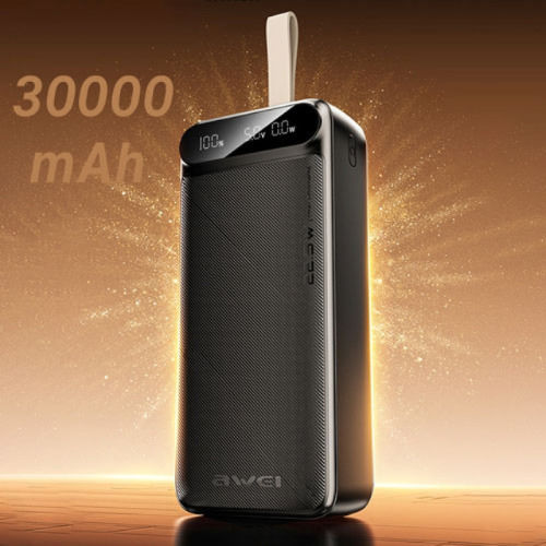 Awei PA-12 Power Bank 30000mAh 22.5W with 2 USB-A Ports and USB-C Port Quick Charge 3.0 Black