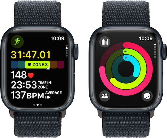 Apple Watch Series 9 Aluminium 41mm Waterproof with Heart Rate Monitor (Midnight Aluminium Case with Sport Loop Midnight (S/M)) vue 8