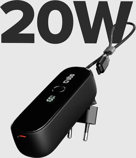 SBS Hybrid Power Bank 5000mAh 20W with USB-C Port Power Delivery Black view 2