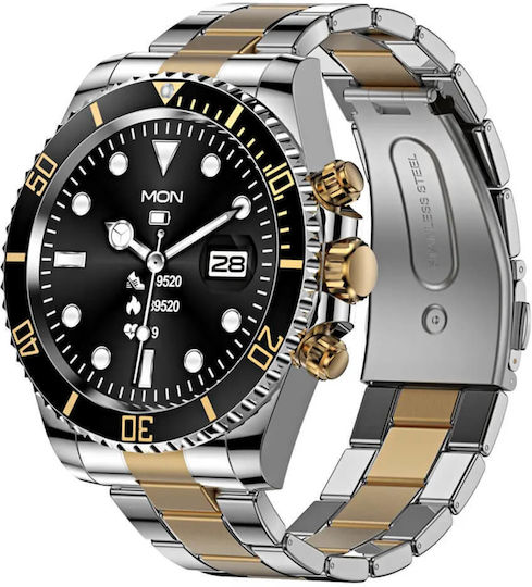 Microwear AW12 45mm Smartwatch with Heart Rate Monitor (Black Gold)