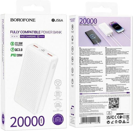 Borofone BJ56A Power Bank 10000mAh 22.5W with 2 USB-A Output Ports White view 3