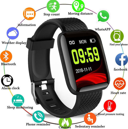 M116 Smartwatch with Heart Rate Monitor (Black) view 2