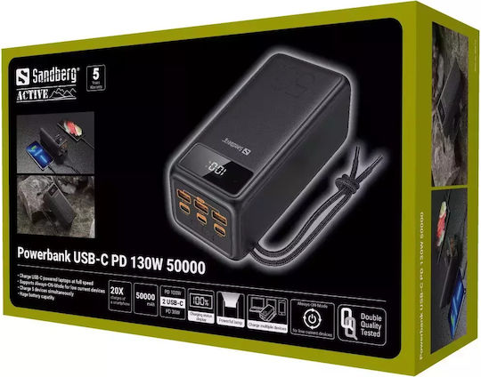 Sandberg Active Power Bank 50000mAh 130W with 3 USB-A Ports and 2 USB-C Ports Power Delivery Black vista 5