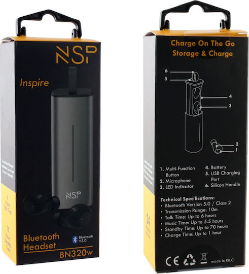 Inspire In-ear Bluetooth Handsfree Earphones with Sweat Resistance and Charging Case Black vue 6
