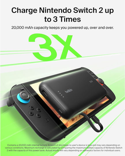 Belkin 20K (30W) for Nintendo Switch 2 Power Bank 20000mAh 30W with USB-A Port and USB-C Port Power Delivery Black view 7