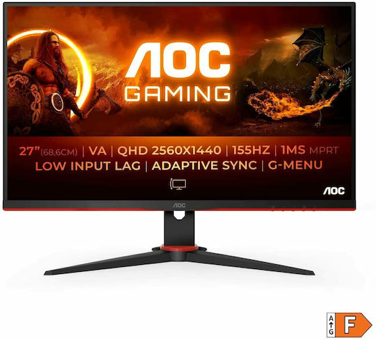 AOC Q27G2E/BK VA Gaming Monitor 27" QHD 2560x1440 155Hz with Response Time 4ms GTG view 6