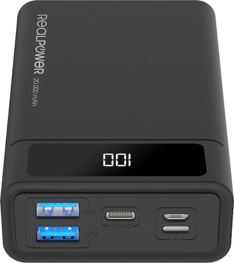 RealPower PB-20k Power Bank 20000mAh 18W with 2 USB-A Ports and USB-C Port Power Delivery Black view 2