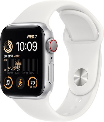 Apple Watch SE 2022 Cellular Aluminium 40mm Waterproof with eSIM and Heart Rate Monitor (Silver with White Sport Band) view 3
