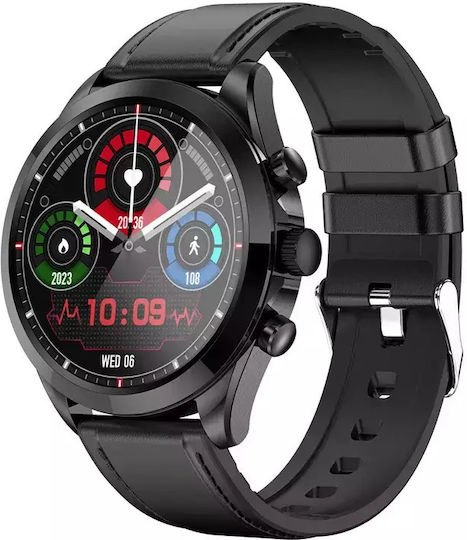 Nubi Et44 Smart Watch Bluetooth Calling Sports Modes Steps Heart Rate Monitoring Sleep Oxygen Level Notifications Black Leather