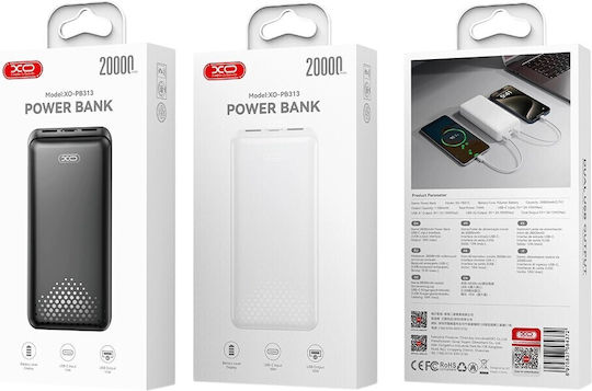 XO PB313 Power Bank 20000mAh with 2 USB-A Ports and USB-C Port Black view 5