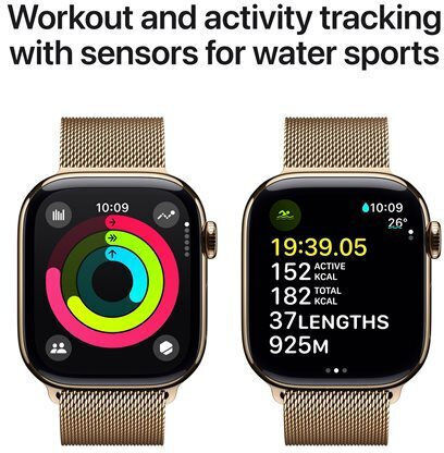Apple Watch Series 10 Cellular Titanium 46mm Waterproof with eSIM and Heart Rate Monitor (Gold Titanium - Milanese Loop Gold, M/L) view 7