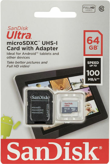 Sandisk Ultra microSDXC 64GB Class 10 UHS-I 80MB/s With Adapter