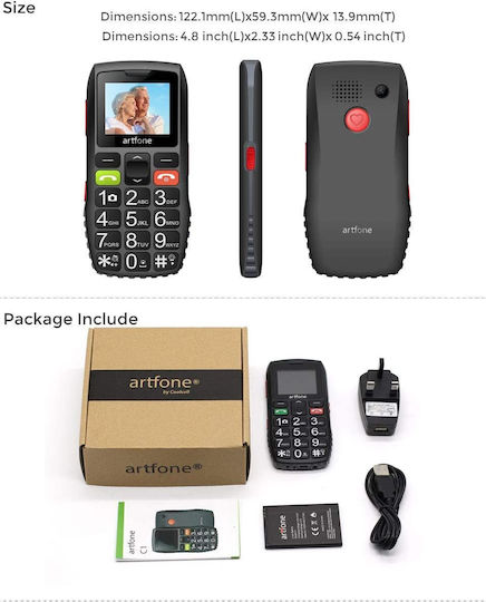 Artfone C1 Dual SIM Mobile with Buttons (Greek Menu) Black view 5