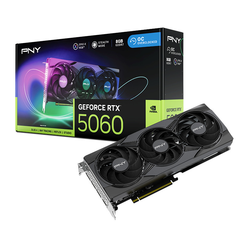 PNY GeForce RTX 5060 8GB GDDR7 ARGB EPIC-X RGB OC Triple Fan Graphics Card VCG50608TFXXPB1-O