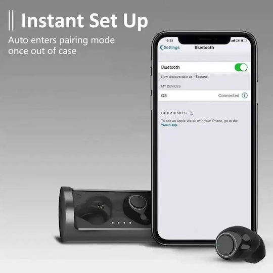 Andowl Q8 In-ear Bluetooth Handsfree Earphones with Charging Case Black view 4