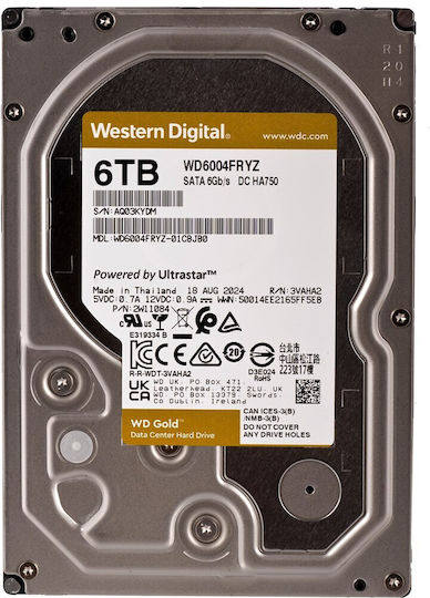 Western Digital Gold 6TB HDD Hard Drive 3.5" SATA III 7200rpm with 256MB Cache for NAS / Server WD6004FRYZ view 4