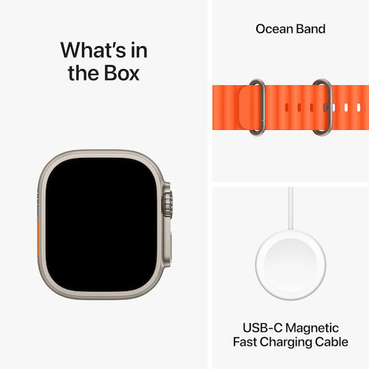 Apple Watch Ultra 2 Ocean Band Titanium 49mm Waterproof with eSIM and Heart Rate Monitor (Orange Ocean Band) view 8
