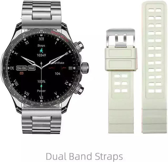 Men's Smart Watch Nubi Km68 Bluetooth Calling Amoled Screen Heart Rate Monitoring Sleep Tracking Oxygen Level Notifications Extra Strap Silver vue 3