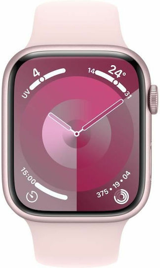 Apple Watch Series 9 Cellular Aluminium 45mm Waterproof with eSIM and Heart Rate Monitor (Pink with Light Pink Sport Band (M/L)) view 1