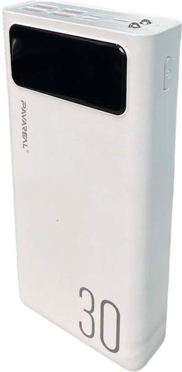 Pavareal PB-92 Power Bank 30000mAh with 4 USB-A Ports and USB-C Port White