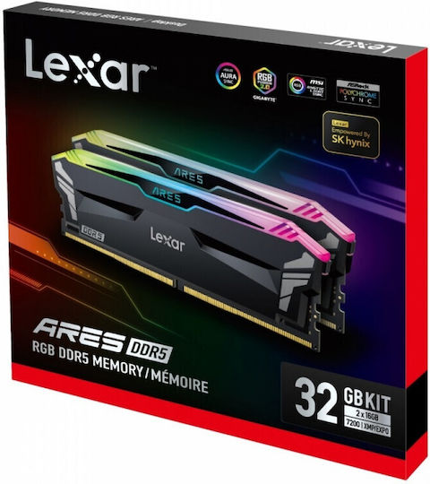 Lexar Ares RGB 32GB DDR5 RAM with 2 Modules (2x16GB) and 7200 Speed for Desktop (LD5U16G72C34LA-RGD) view 6