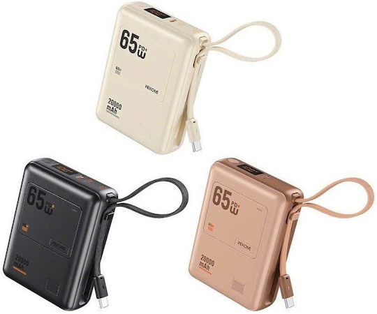 WK WP-117 Power Bank 20000mAh 65W with USB-C Power Delivery Port Pink