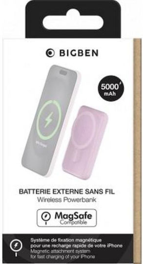 BigBen Connected MagSafe Power Bank 5000mAh 10W with USB-A Port and USB-C Port Pink view 5
