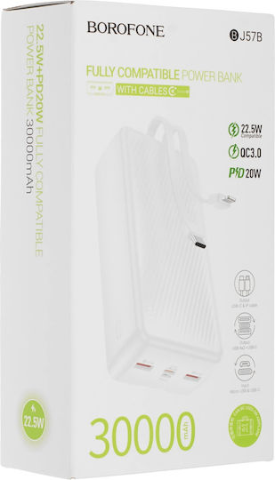 Borofone BJ57B Power Bank 30000mAh 22.5W with 2 USB-A Ports and USB-C Port White view 9