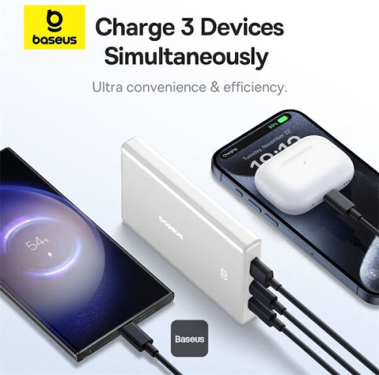 Baseus PicoGo Power Bank 10000mAh 20W with USB-A Port and 2 USB-C Power Delivery Ports White vue 6