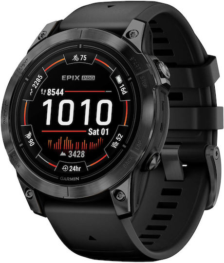 Garmin epix Pro (Gen 2) Standard Edition Stainless Steel 47mm Waterproof Smartwatch with Heart Rate Monitor (Slate Grey with Black Band) view 1