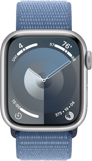 Apple Watch Series 9 Aluminium 41mm Waterproof with Heart Rate Monitor (Silver with Winter Blue Sport Loop) view 2