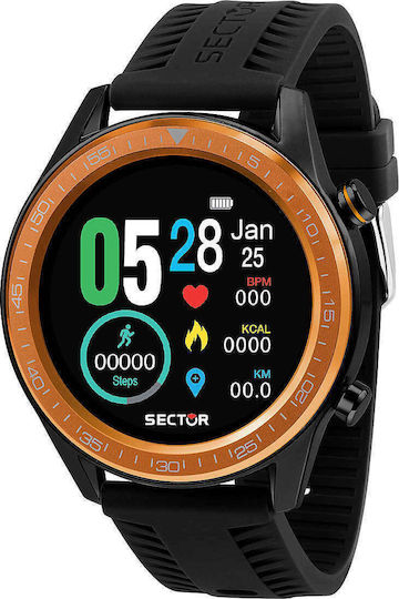 Sector S-02 46mm Smartwatch with Heart Rate Monitor (Black Silicone Strap) view 1